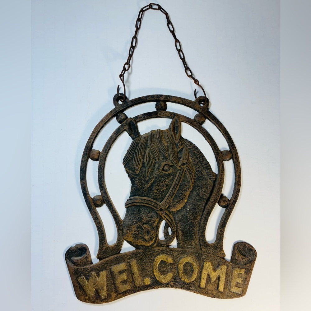 Vintage Western Iron Horse Welcome Sign